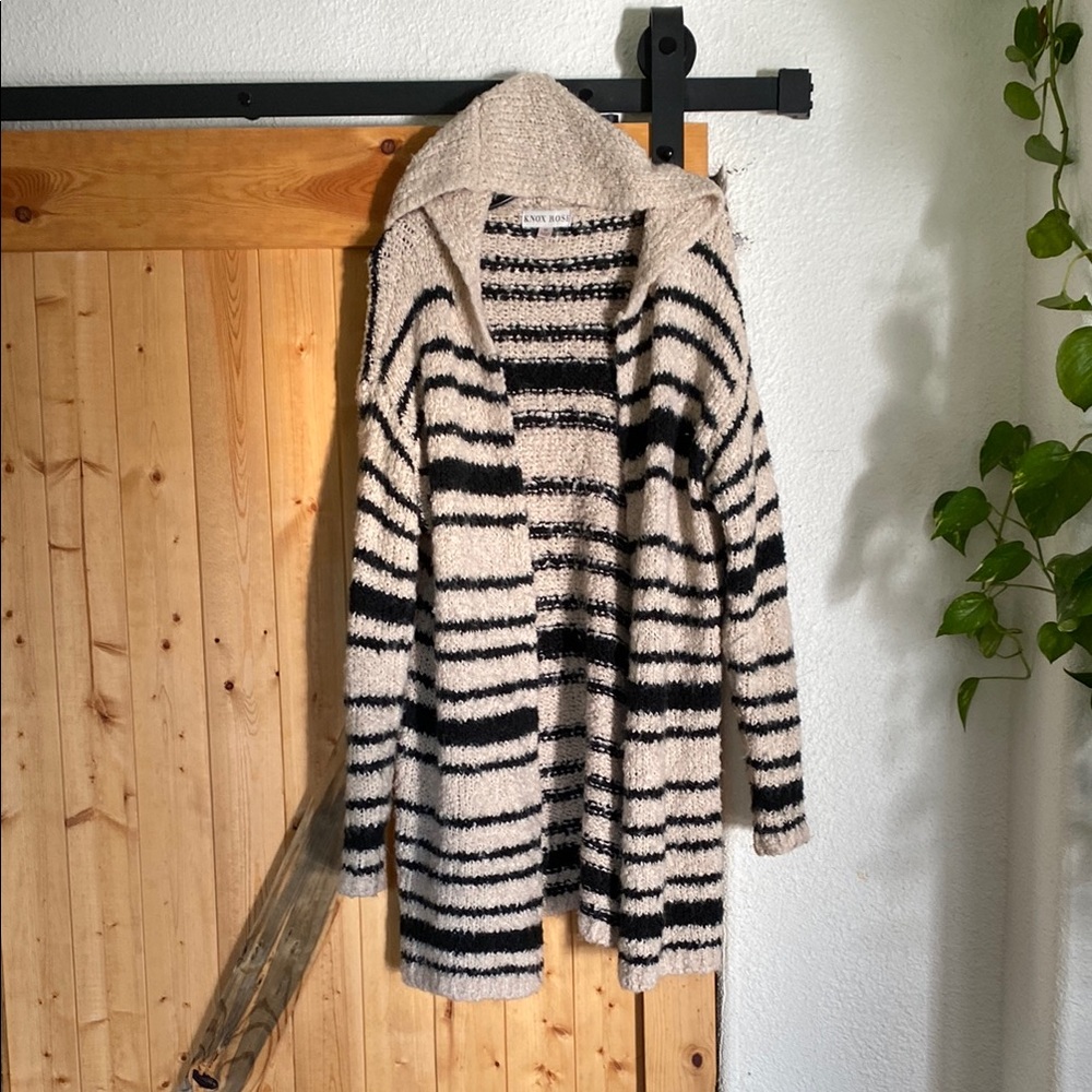 Knox Rose Striped Hooded Cardigan in Black and Cream